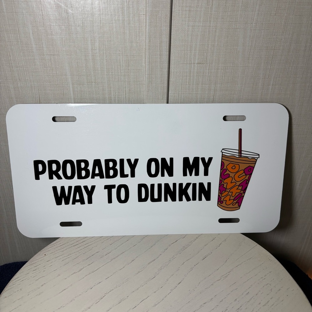 Dunkin' Themed License Plate with Coffee Cup Design